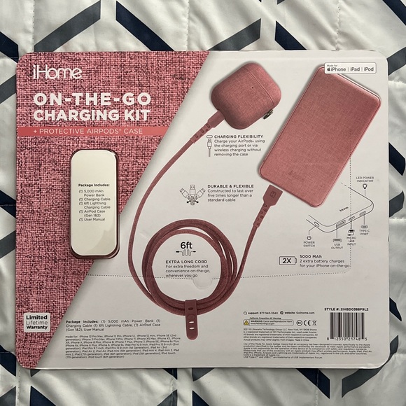 iHome 3 Piece On The Go Charging Set Pink - Picture 2 of 2